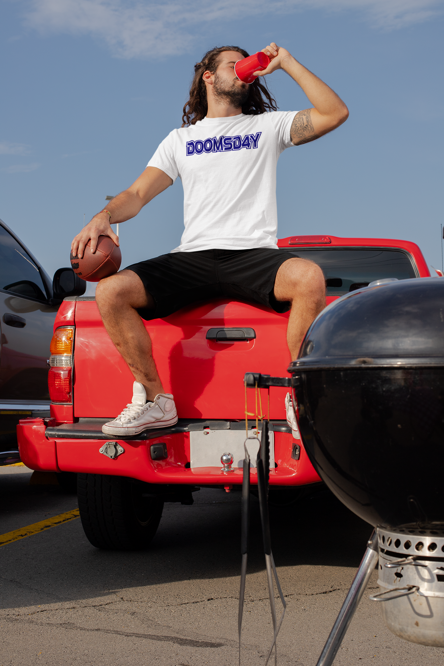 DOOMSD4Y in Navy ON WHITE SHIRT