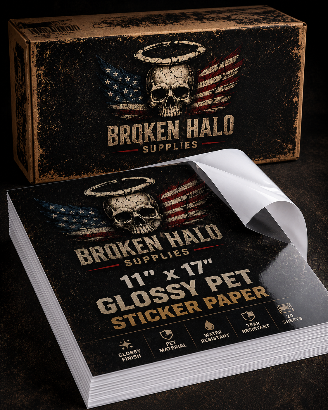 Premium Glossy PET sticker paper 11" x 17" Production Pack of 200